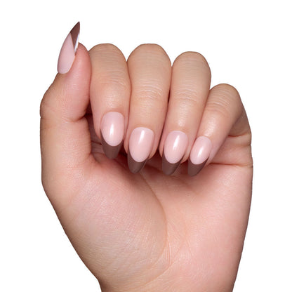 Chocolat press-on nails close-up texture detail - french tip finish, US shipping