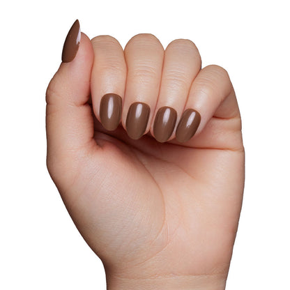 Chocolate Brown press-on nails close-up texture detail - milky cloud dancer finish, US shipping
