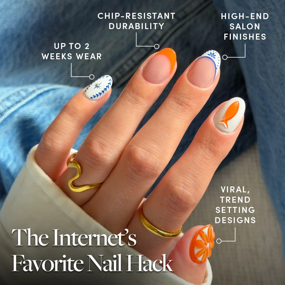 Citrus Coast press-on nails close-up texture detail - 3d sculptural finish, US shipping
