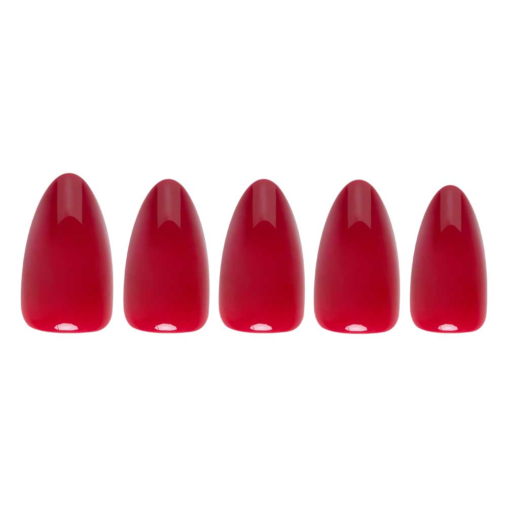 Classic Red press-on nails on hand - lifestyle photo, berry finish