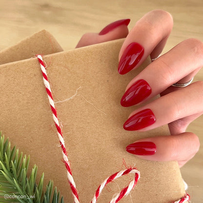 Classic Red berry press-on nails - almond shape, front view