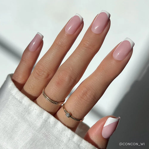 Classy French dipped french press-on nails - square shape, front view