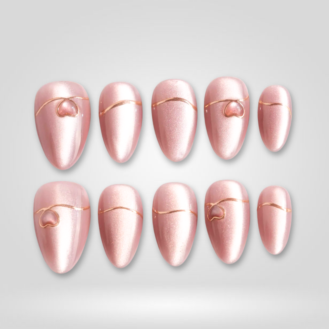 Sweet Line soft neutral press-on nails - almond shape, front view