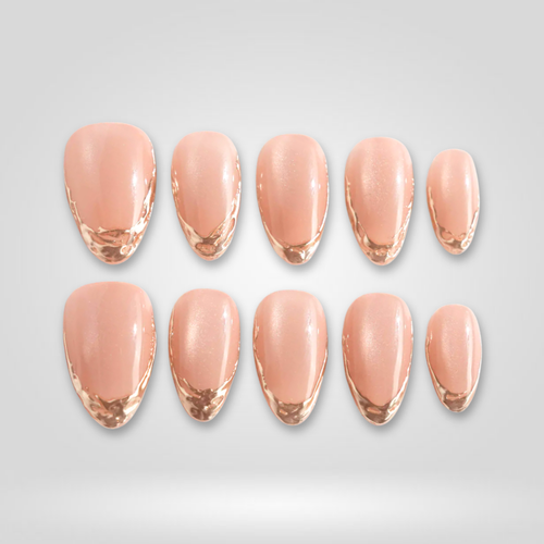 Chrome Nude pearl-shift press-on nails - almond shape, front view