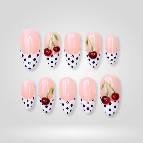 Cherry Pop berry press-on nails - almond shape, front view