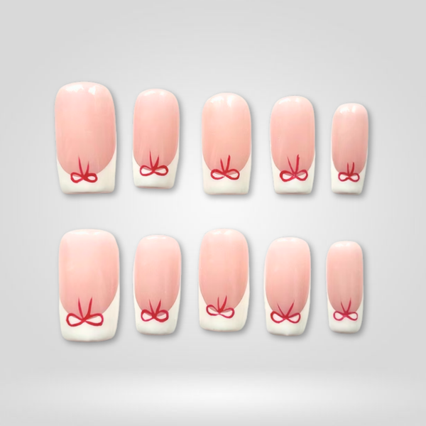 Ribbon French | French Tip Almond Press-Ons press-on nail set