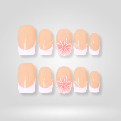 Blush Bloom floral press-on nails - almond shape, front view
