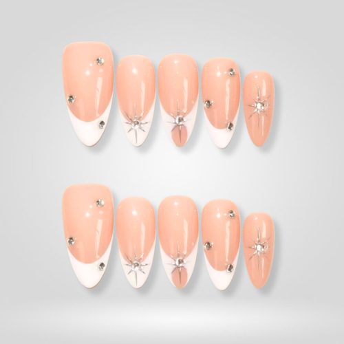 Crystal Shine sparkle press-on nails - almond shape, front view
