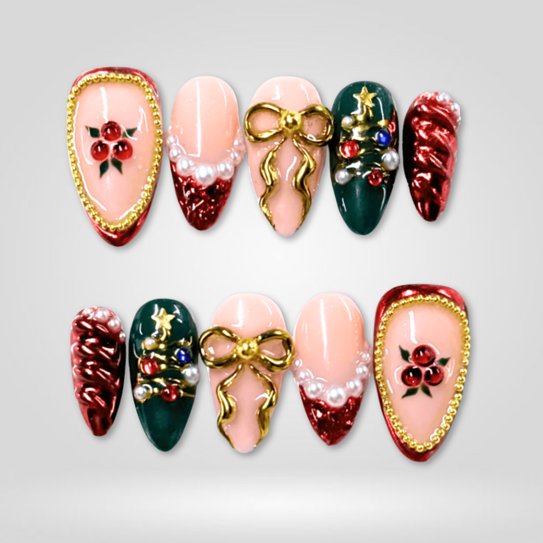 Berry Luxe berry press-on nails - almond shape, front view