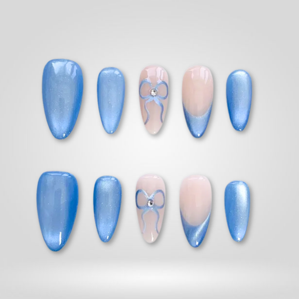 Blue Bow | Soft Neutral Almond Press-Ons press-on nail set