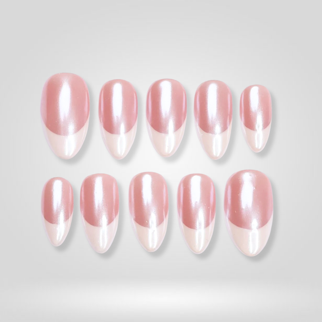 Pearl Glow milky cloud dancer press-on nails - almond shape, front view
