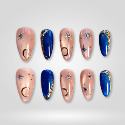 Midnight Moon soft neutral press-on nails - almond shape, front view