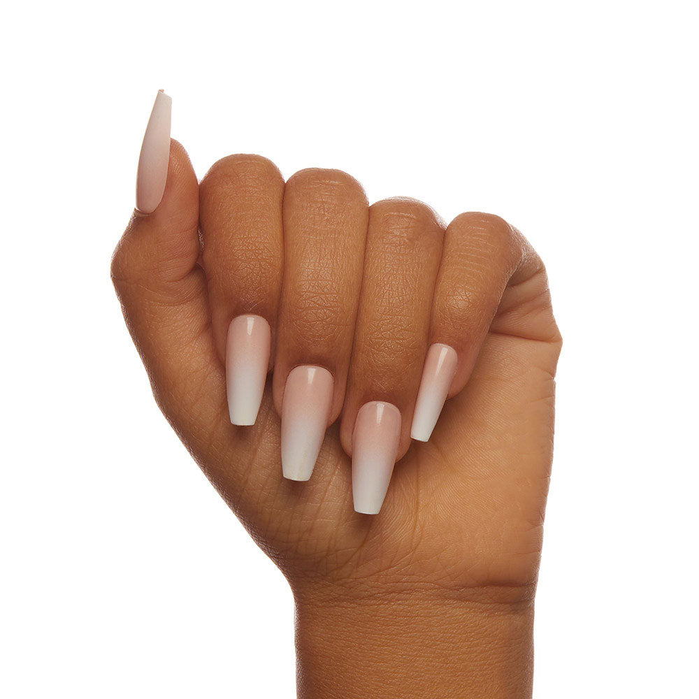 Creme de Nude press-on nails close-up texture detail - french tip finish, US shipping