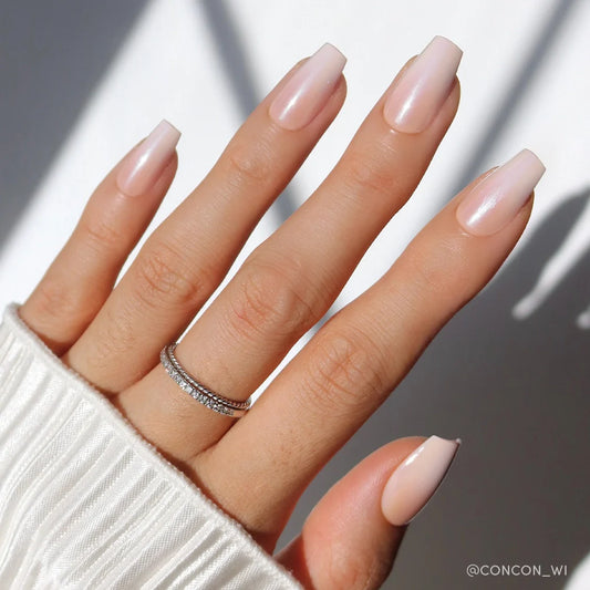 Delicate Touch milky cloud dancer press-on nails - coffin/ballerina shape, front view