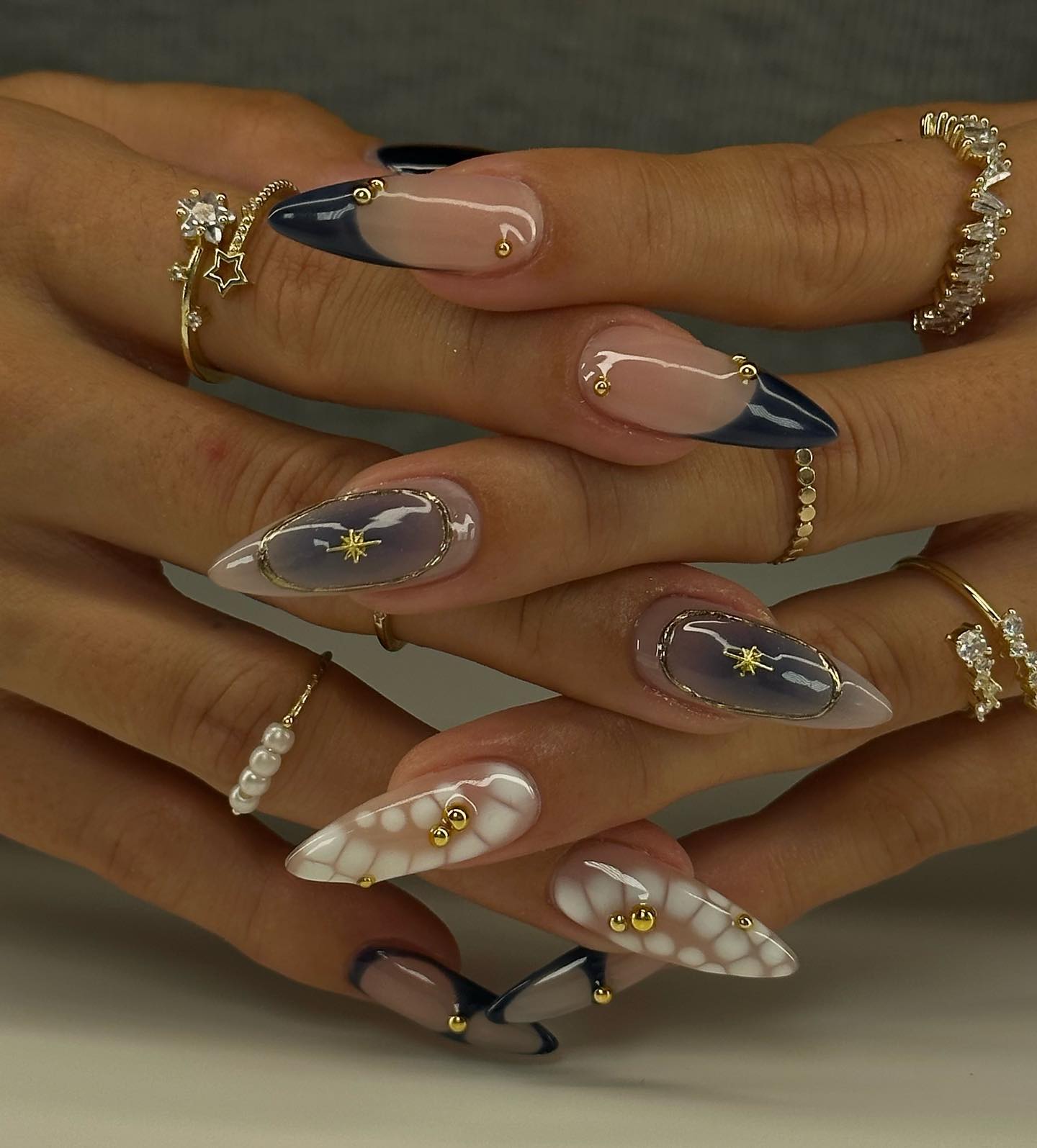 Midnight Elegance press-on nail set - XS to L sizing, french tip design