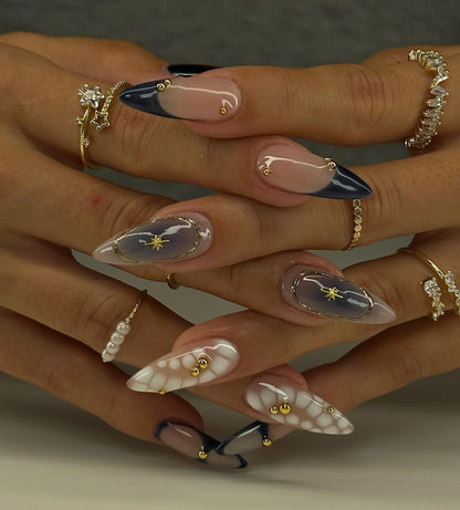 Midnight Elegance press-on nail set - XS to L sizing, french tip design