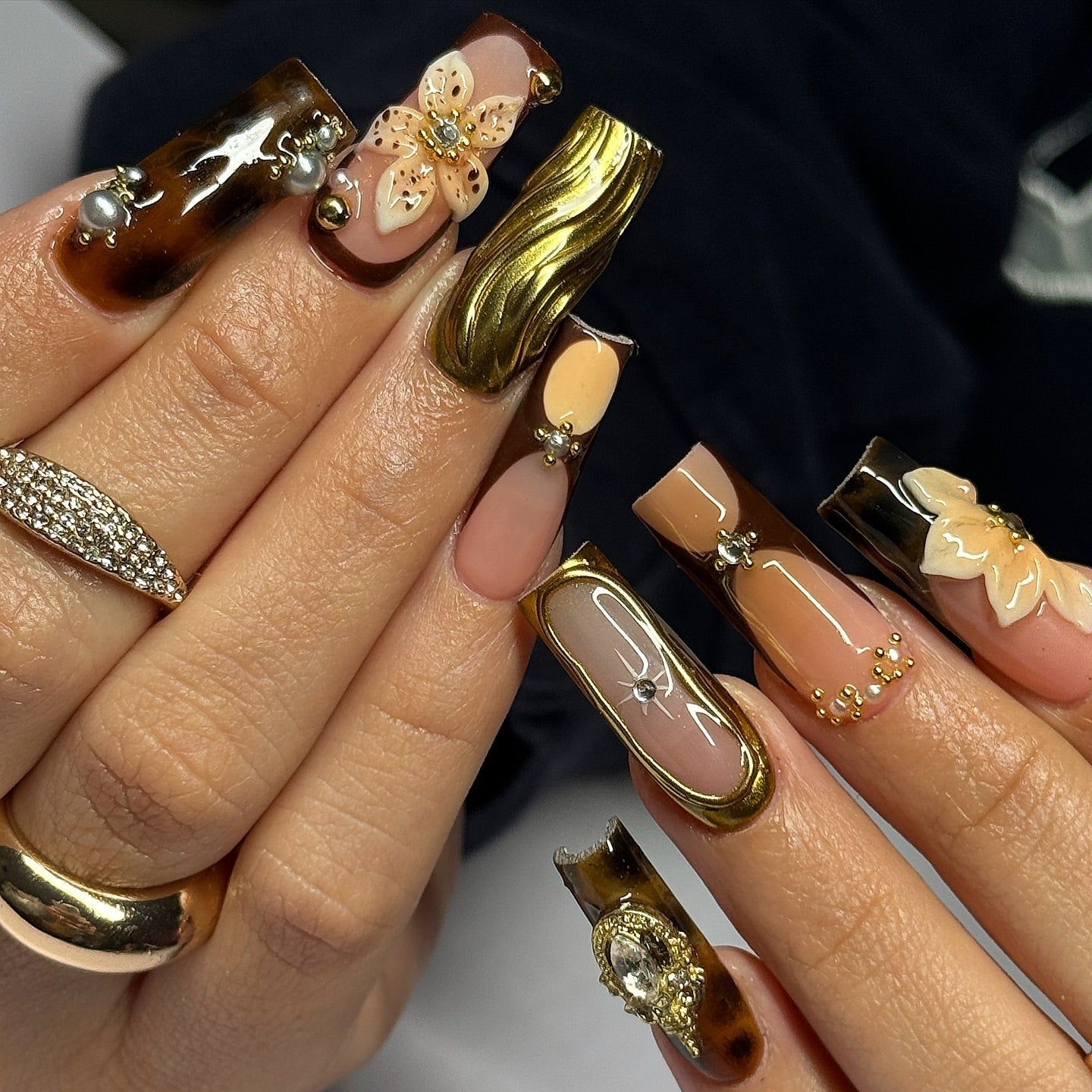 Amber Grace press-on nails on hand - lifestyle photo, milky cloud dancer finish