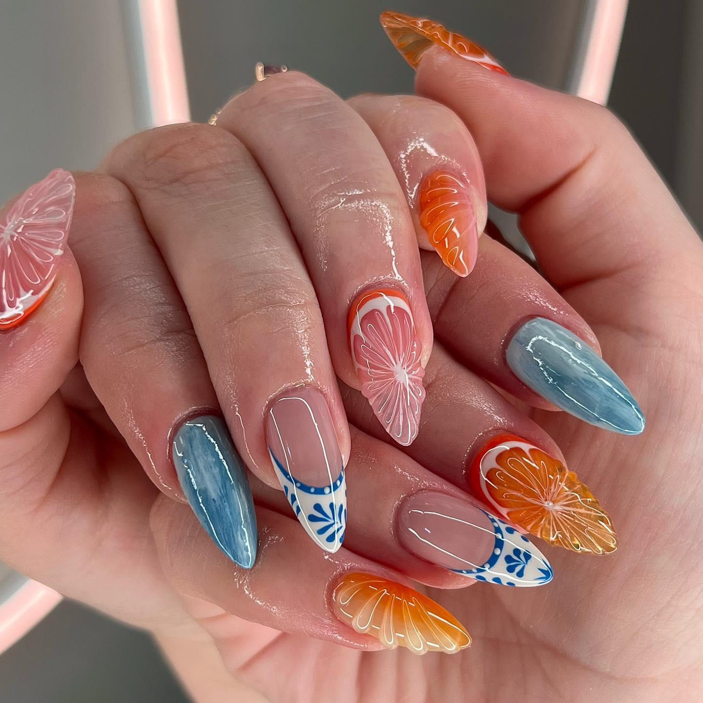Summer Bloom press-on nails - image 6 of 13, cat-eye velvet almond