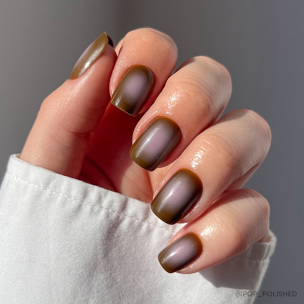 Eclipse watercolor aura press-on nails - square shape, front view