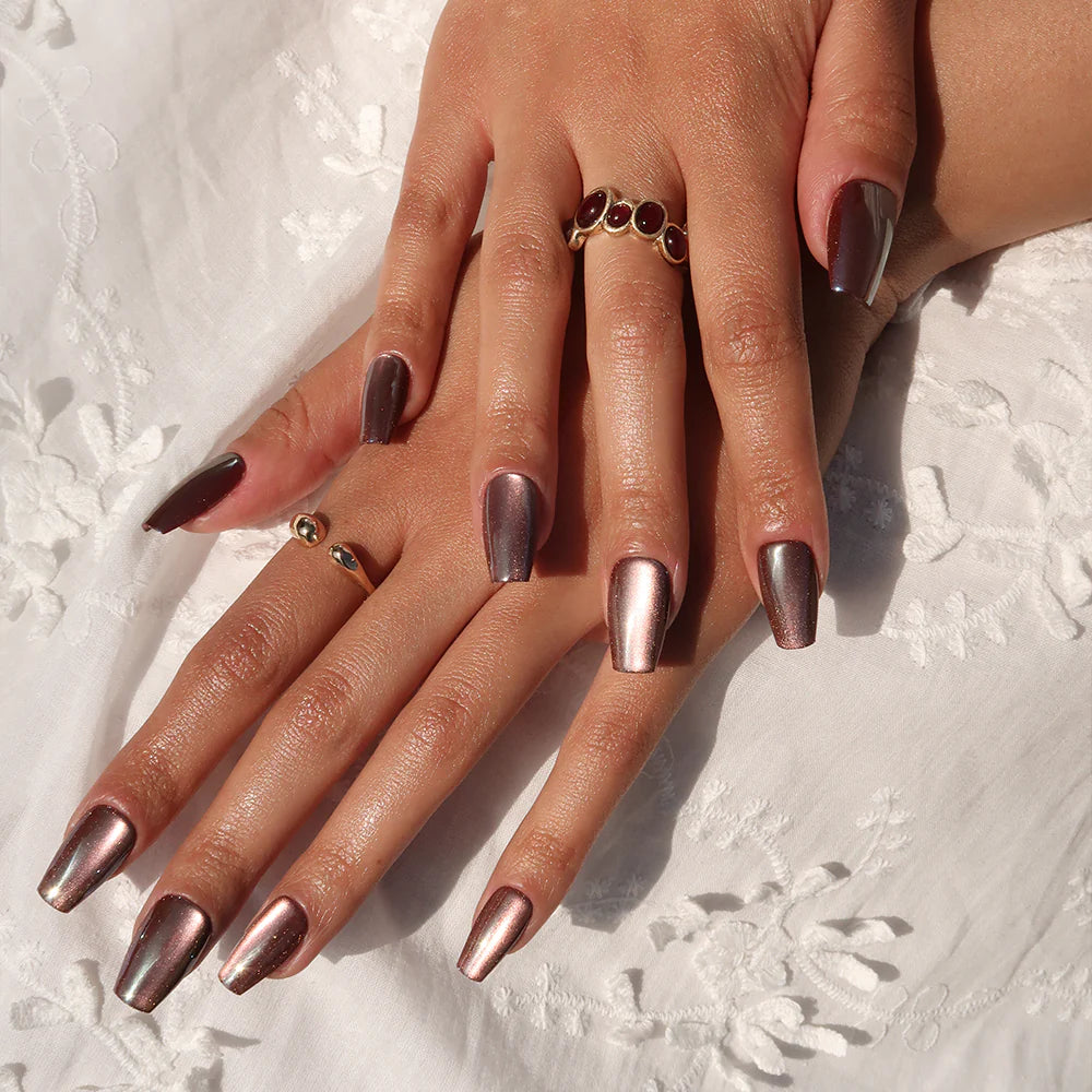 Espresso Glow press-on nails - image 5 of 8, cat-eye velvet coffin/ballerina