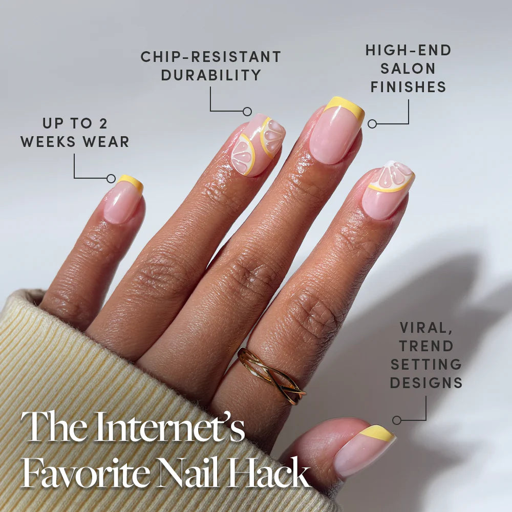 Limonata press-on nails close-up texture detail - butter yellow finish, US shipping