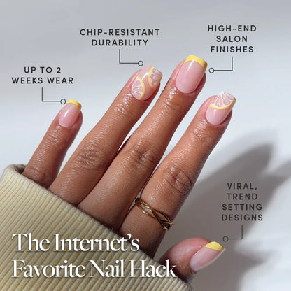Limonata press-on nails close-up texture detail - butter yellow finish, US shipping