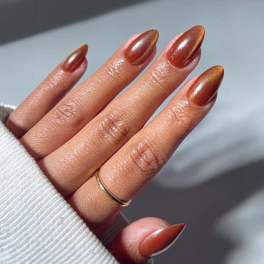 Sicilian Sun cat-eye velvet press-on nails - almond shape, front view