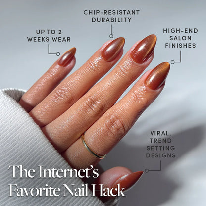 Sicilian Sun press-on nails close-up texture detail - cat-eye velvet finish, US shipping