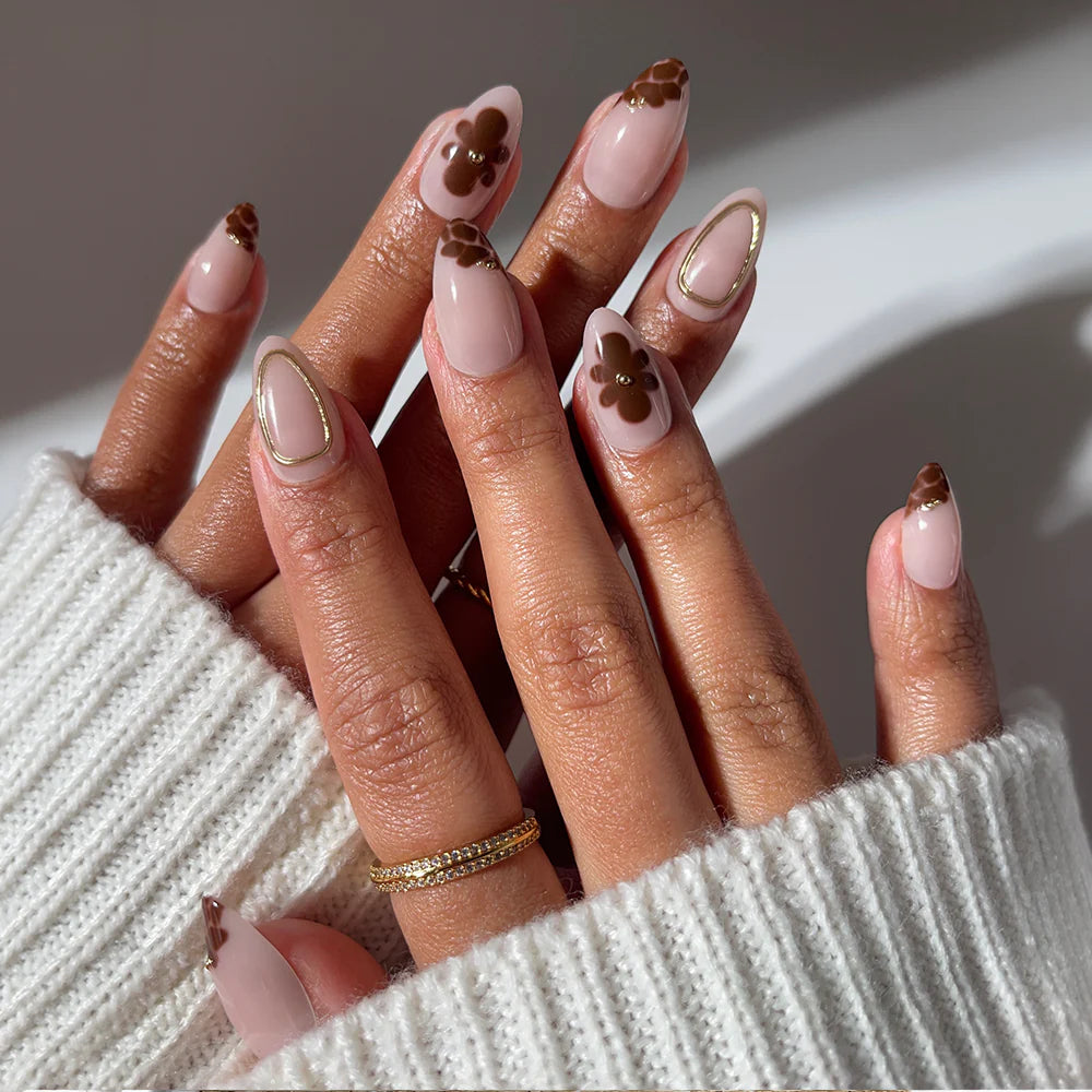 Sunbaked 3d sculptural press-on nails - almond shape, front view