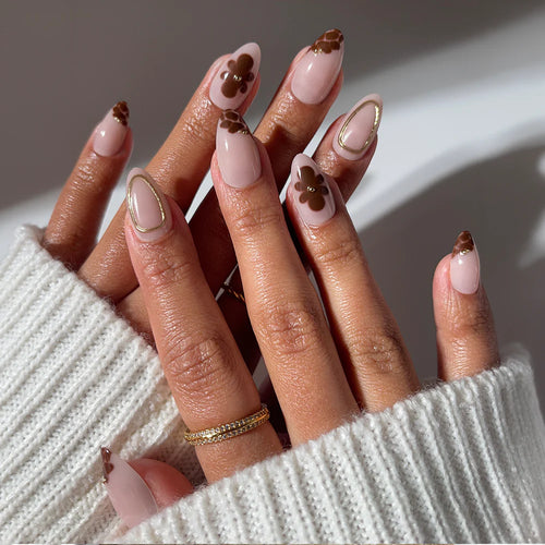 Sunbaked 3d sculptural press-on nails - almond shape, front view