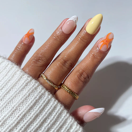 Sunset Tide 3d sculptural press-on nails - almond shape, front view