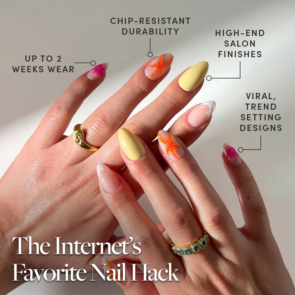 Sunset Tide press-on nails close-up texture detail - 3d sculptural finish, US shipping