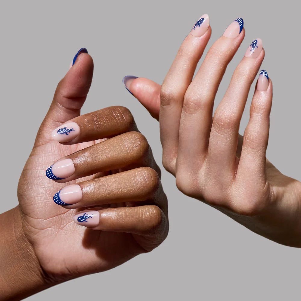 Whale Waves press-on nail set - XS to L sizing, polka dot design