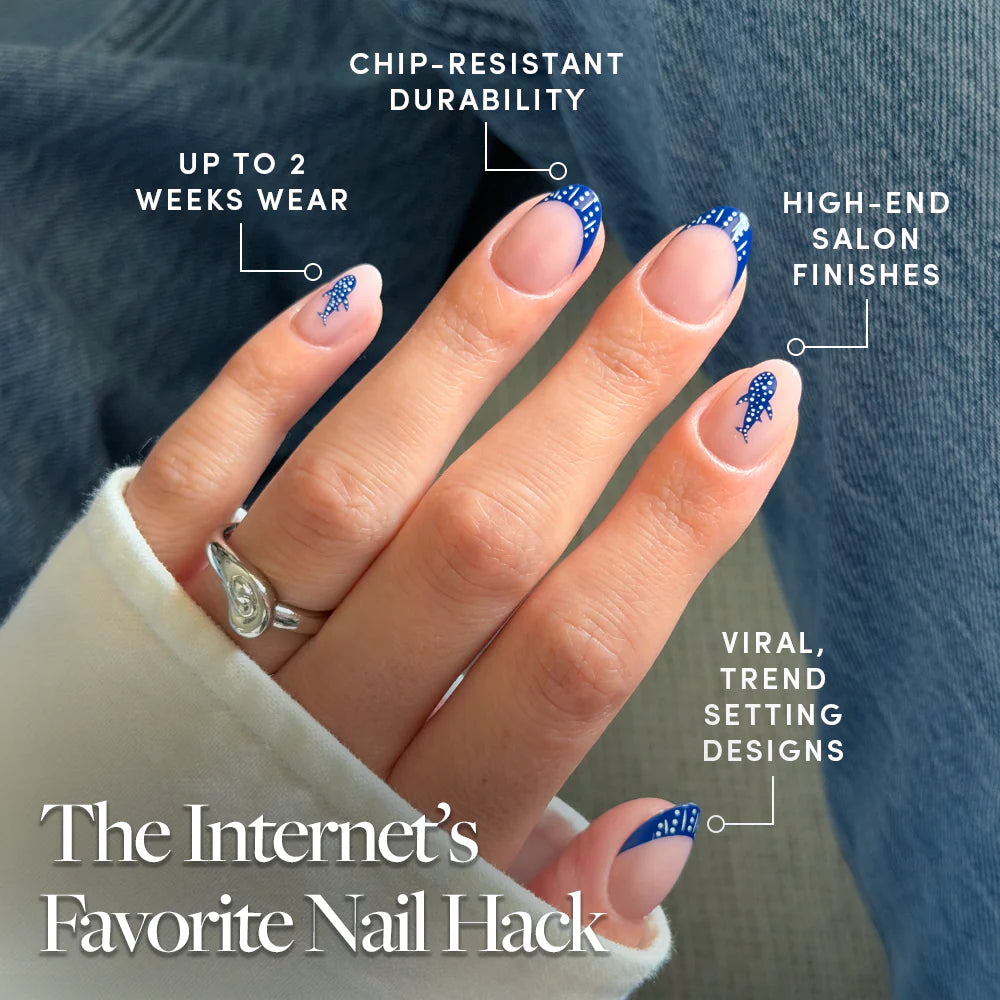 Whale Waves press-on nails close-up texture detail - polka dot finish, US shipping