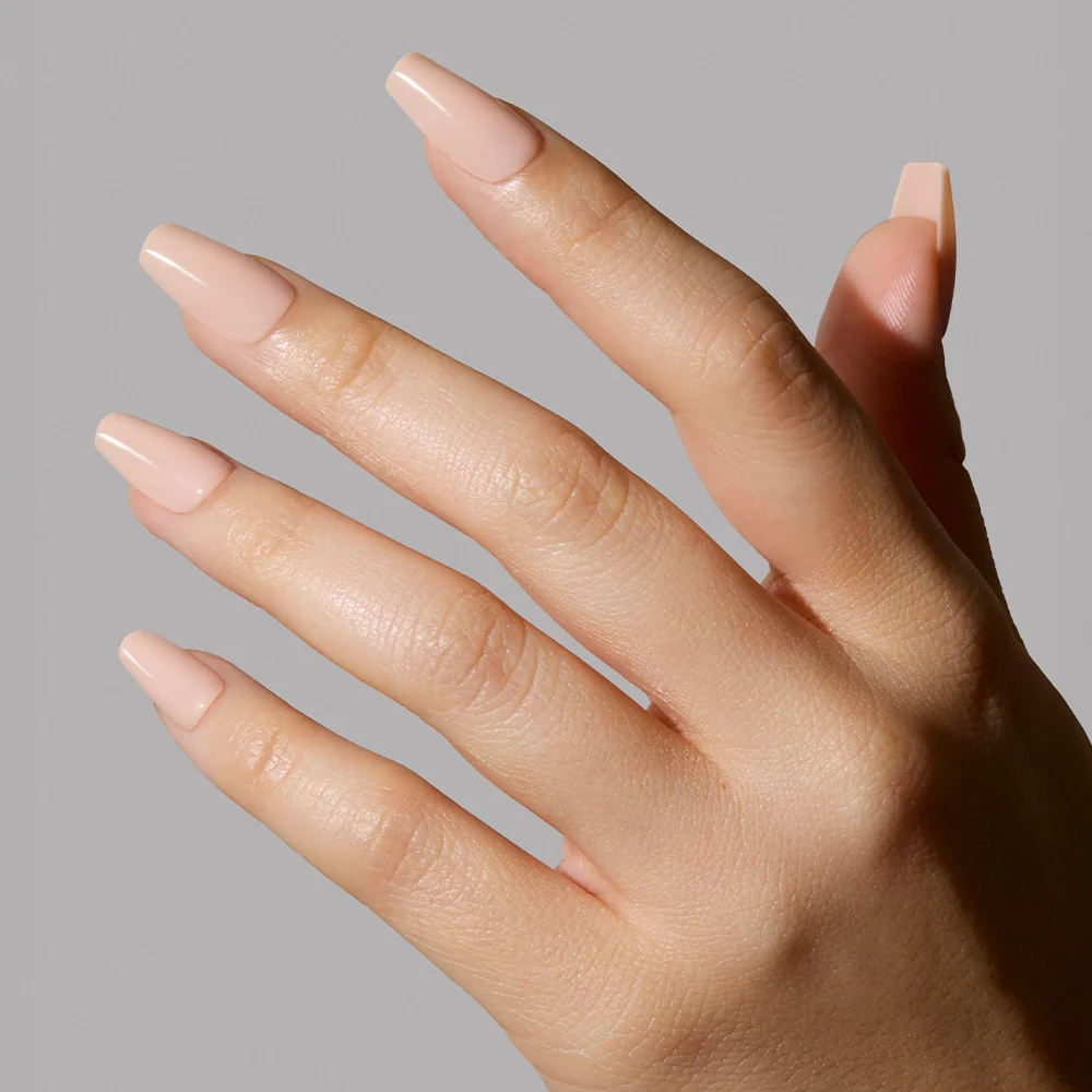 Exposed press-on nails close-up texture detail - soft neutral finish, US shipping