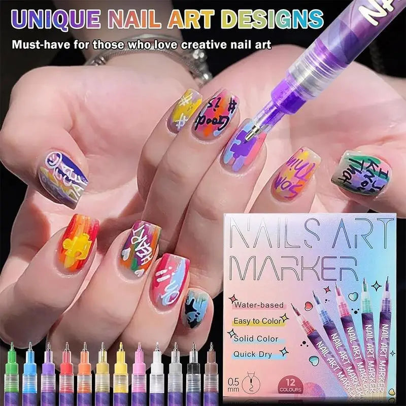 12 Colors Nail Marker Pen Bowtie Nail Box nail tool - image 5 of 14