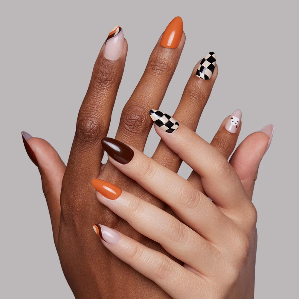 Fall Boo press-on nails on hand - lifestyle photo, soft neutral finish