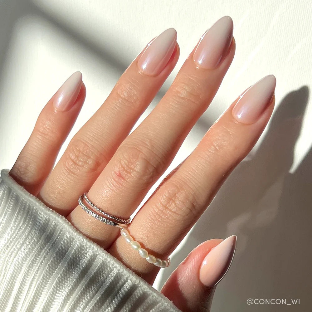 Fiancéd milky cloud dancer press-on nails - almond shape, front view