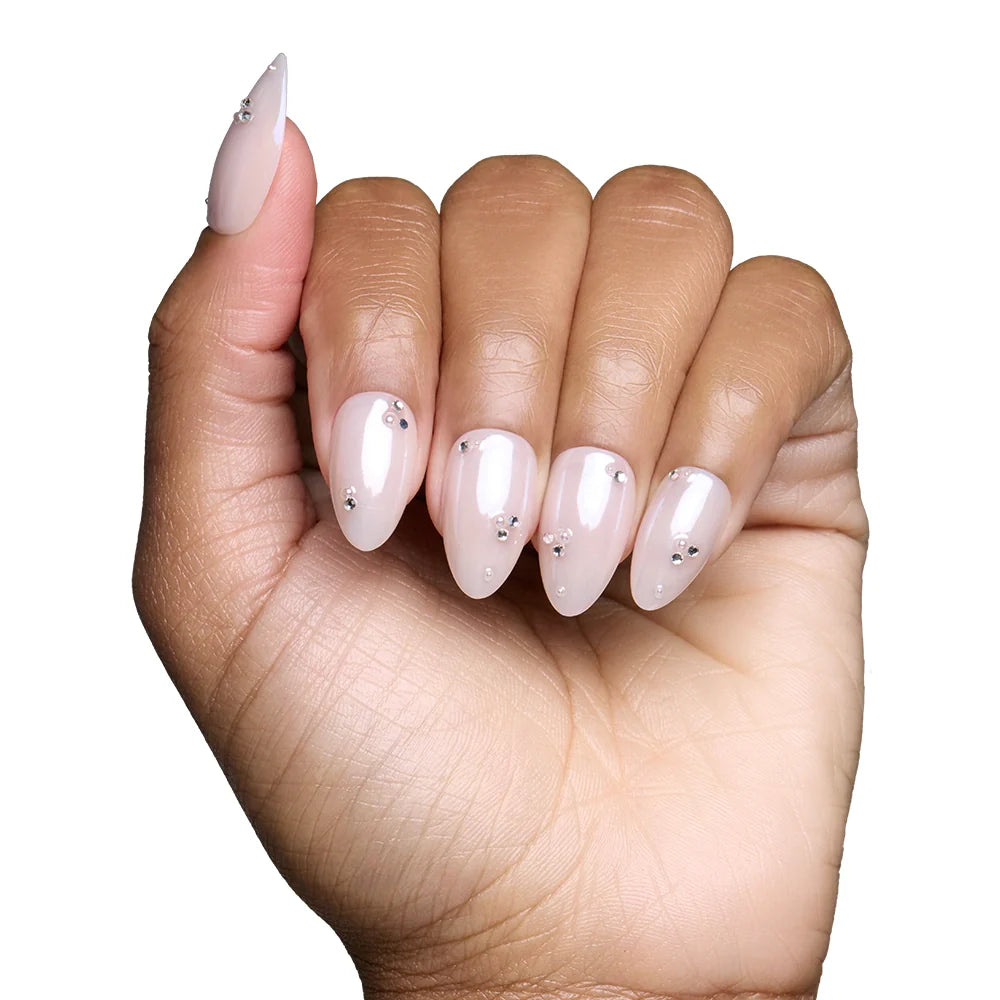 First Dance press-on nails on hand - lifestyle photo, 3d sculptural finish