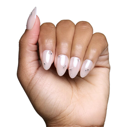 First Dance press-on nails on hand - lifestyle photo, 3d sculptural finish
