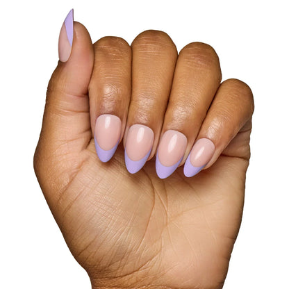 French Lilac press-on nails on hand - lifestyle photo, french tip finish
