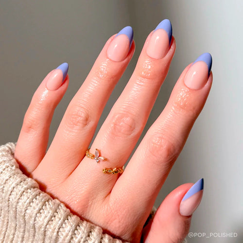French Lilac french tip press-on nails - almond shape, front view