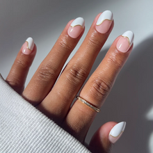 French Muse milky cloud dancer press-on nails - oval shape, front view
