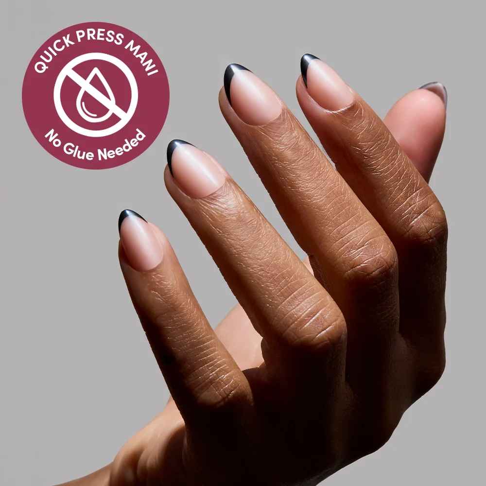 French Noir press-on nail set - XS to L sizing, french tip design