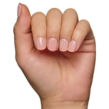 French Peach press-on nails on hand - lifestyle photo, dipped french finish