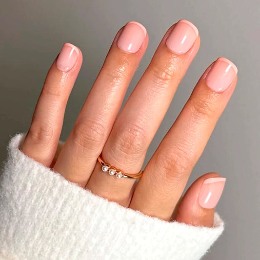 French Peach dipped french press-on nails - round shape, front view