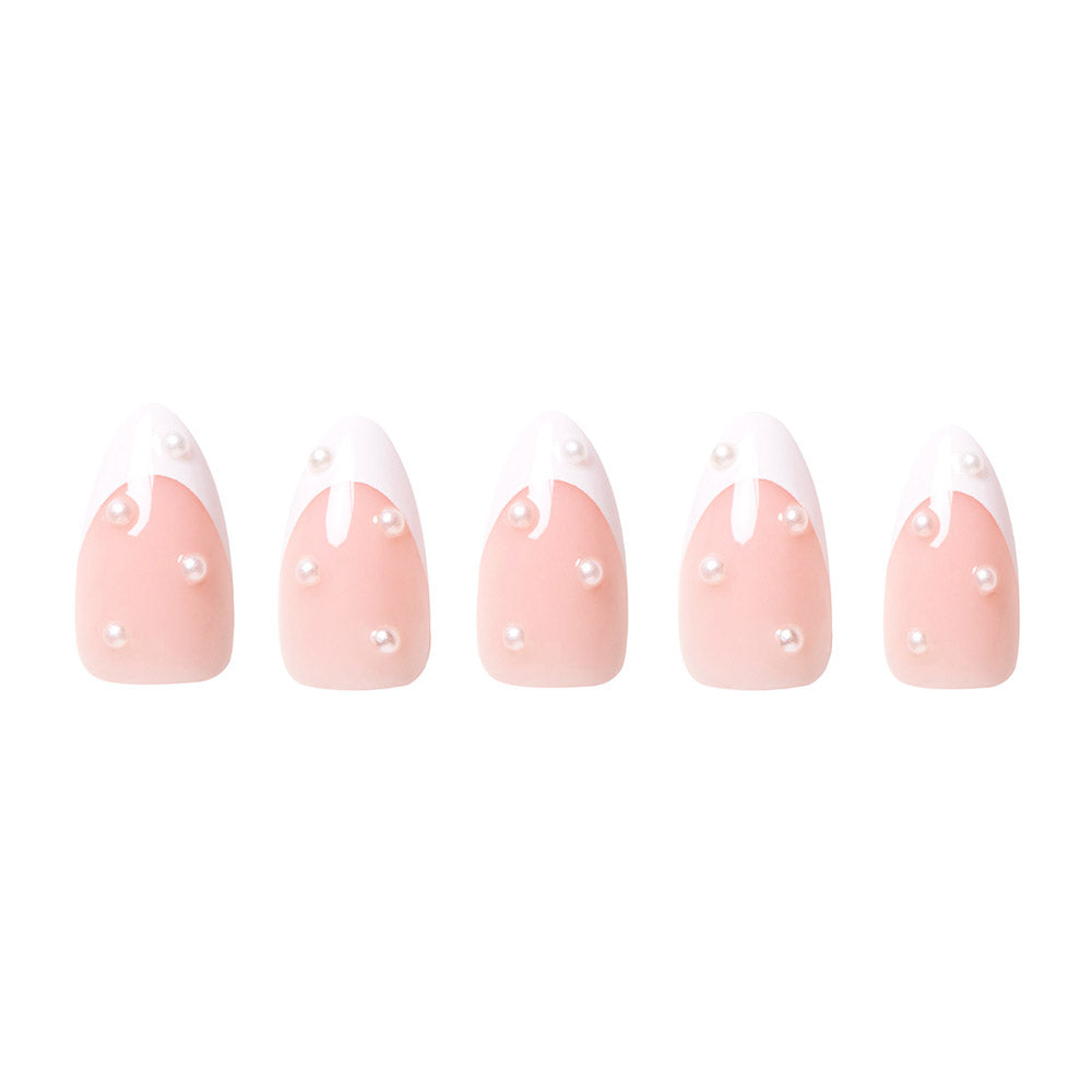French Pearl press-on nails close-up texture detail - milky cloud dancer finish, US shipping