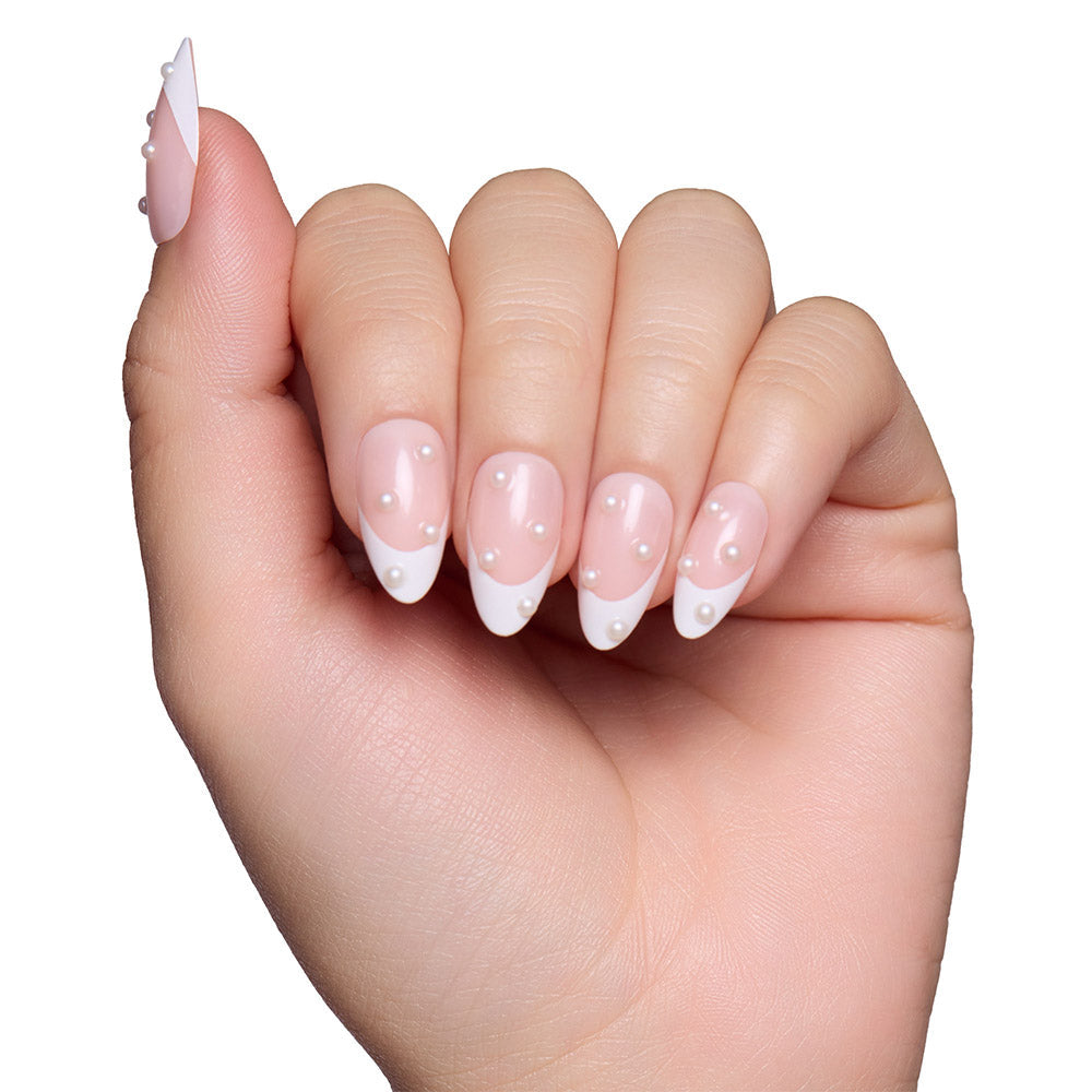 French Pearl press-on nail set - XS to L sizing, milky cloud dancer design