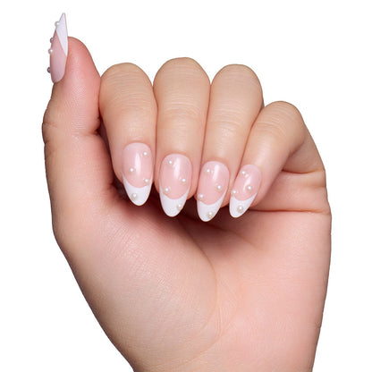 French Pearl press-on nail set - XS to L sizing, milky cloud dancer design