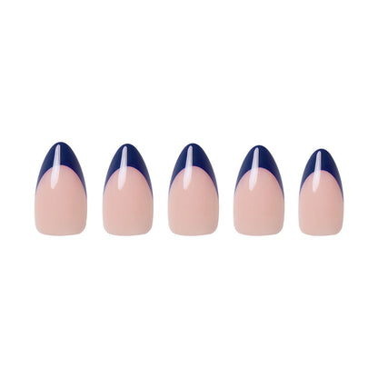 French Riviera press-on nails on hand - lifestyle photo, french tip finish